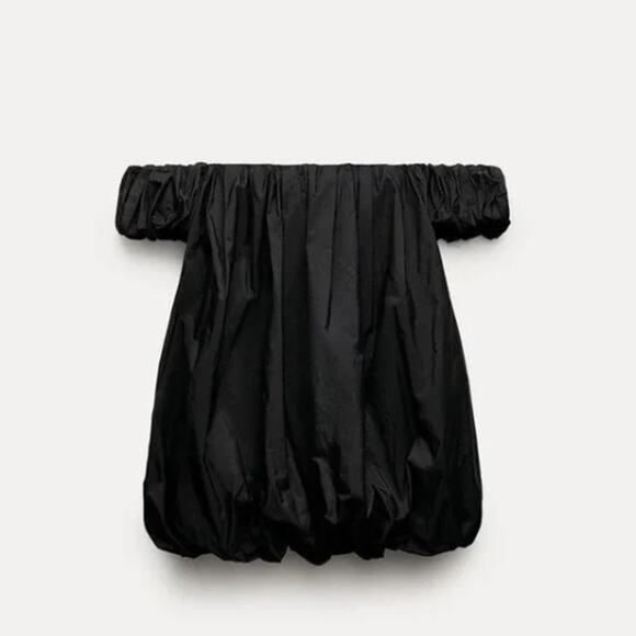Zara Black Off the Shoulder Voluminous Taffeta Dress ZW Collection Size Medium - Picture 10 of 11